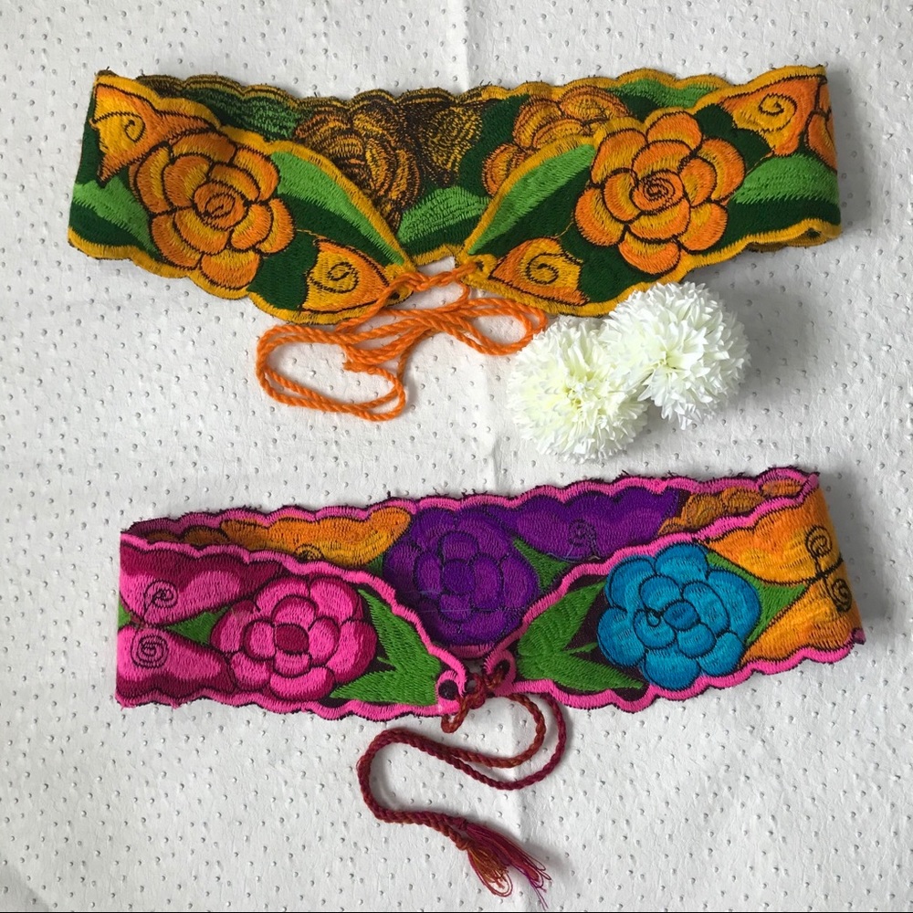 Mexican floral embroidered sash belt